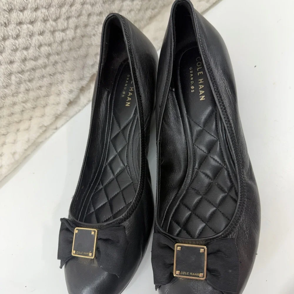 Cole Haan Tali Bow Wedge Pumps Womens 8.5B Black Leather Grand.OS W11798